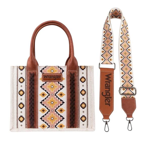 NWT! Wrangler Southwestern Small Canvas Tote/Crossbody in Coffee - Picture 4 of 13